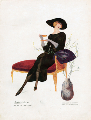 Woman Drinking Tea, Magazine Plate, Spain, 1920s