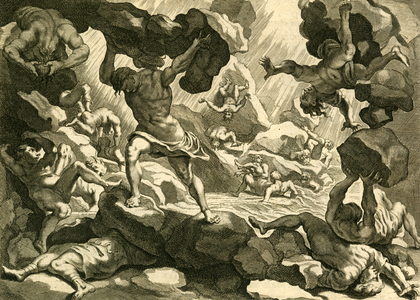The Giants, children of the Earth, declaring war on the Gods, 1702 (engraving)
