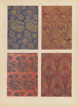 Page from Ornamente de Gewebe, 1874 – textile designs (colour litho)