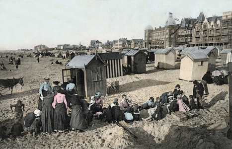Berck, France: the beach with the cabins, postcard, c. 1900