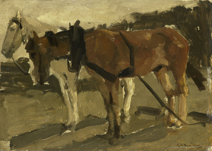 A Brown and a White Horse in Scheveningen, 1880-1923 (oil on panel)