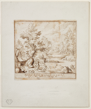 Landscape with Tobias and the Angel, c.1609 (pen and ink (brown) on laid paper)