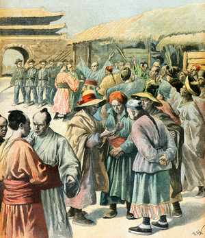 The beginning of the peasant war in Korea, 1894 (illustration)