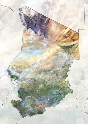 Chad, True Colour Satellite Image With Border and Mask