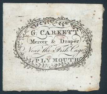 G Carkett, mercer and draper, trade card (engraving)