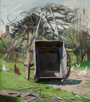 Rural Scene (Chickens) (A large barrow is in the forefront of the scene), 1930-60 (Oil)