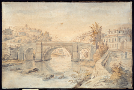 A three-arched bridge across a river, late 17th-early 18th century (pen & brown ink with wash on paper)