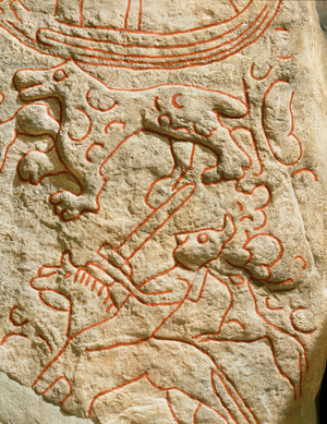 Viking picture stone with horse and animals (stone)