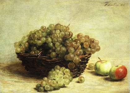 Still-life, Raisins and Apples in a Basket; Nature Morte, Raisin et Pomme d'Api, 1880 (oil on canvas)