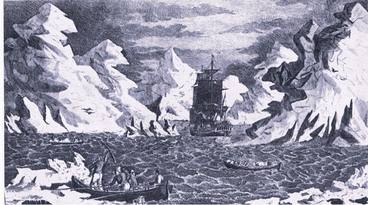 View of the Ice Islands 1781 (The Whole of Captain Cook's Voyages, 1781), from British Adventure published by Collins, 1947 (litho)