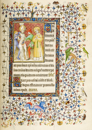 Martyrdom of St. Blaise; decorated initials