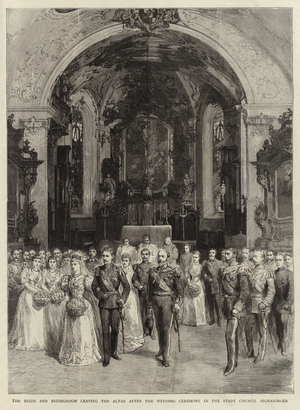 The Bride and Bridegroom leaving the Altar after the Wedding Ceremony in the Stadt Church, Sigmaringen (engraving)