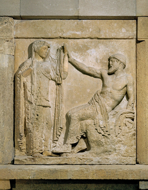 Zeus and Hera, metope from Temple E in Selinunte, Sicily, Italy