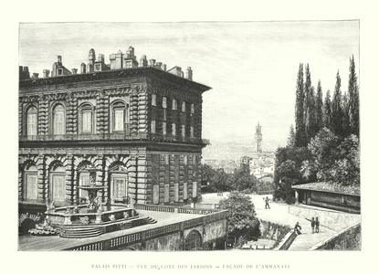 Palais Pitti, Vue du Cote des Jardins, Facade de l'Ammanati (engraving)