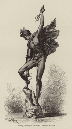 Mercury fastening on his Talaria, from the Statuette (engraving)