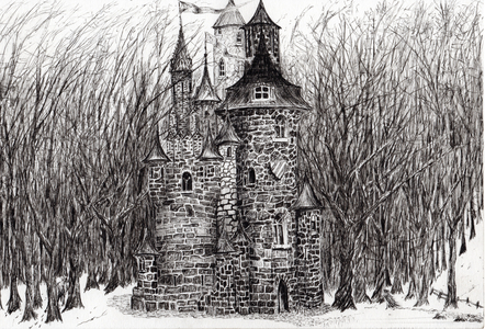 The Castle in the forest of Findhorn, 2006 (ink on paper)