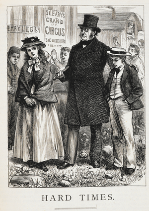 Thomas Gradgrind and his two children, Louisa and Tom.