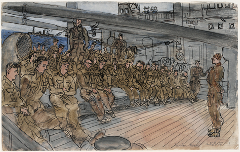 Part of a Draft of Sappers Listening to a Lecture, 1941-42 (ink & wash)