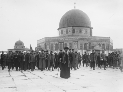 Enver Pasha and Jamal (Cemal) Pasha visiting the Dome of the Rock, Jerusalem, 1916 (b/w photo)