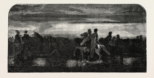 Asian Turkish Cavalry Crossing a Ford, Engraving 1855