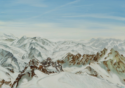 View from Mont Fort, Verbier, 2014 (oil on canvas)