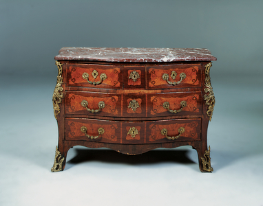 Louis XV bombe commode (ormolu mounted amaranth, tulipwood, marble & parquetry)