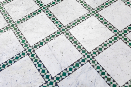 Detail of the floor of the courtyard at the Bahia palace, Marrakech, Morocco