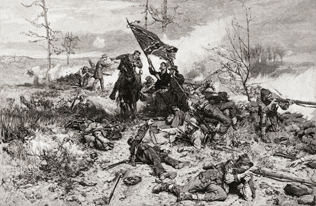 Confederate troops under pressure. American Civil War. (print)