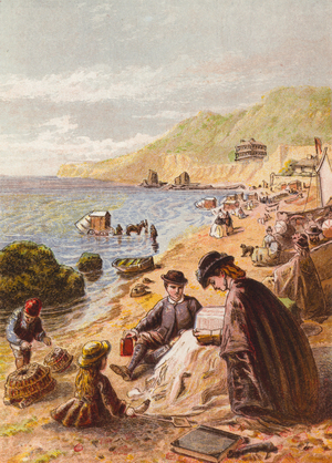 At the beach (colour litho)