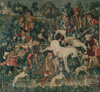 The Unicorn Defends Itself, c.1500 (wool warp with wool, silk, silver, and gilt wefts)