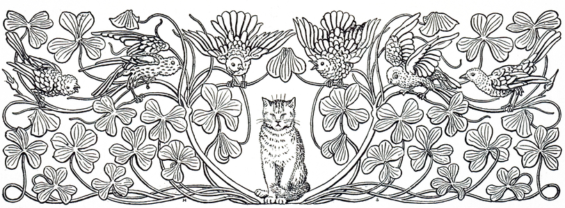 An engraving depicting birds alarmed by a cat. Illustrated by George Heywood Sumner (1853-1940) an English painter, illustrator and craftsman, 19th century