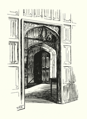New College, Oxford: The Entrance to the Hall (litho)