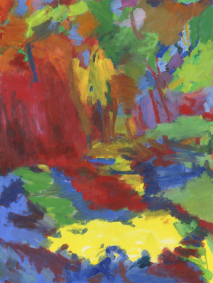 Woodland pathway no 32, 2024 (oil on canvas board)