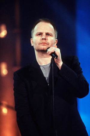 German singer Herbert Grönemeyer on stage during a performance, 1999 (photo)