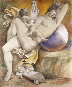 July; Luglio, 1988, 1987 on the reverse (pencil, watercolour and gouache on paper laid down on hessian)