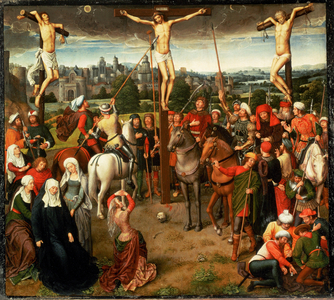 Crucifixion. Centrepiece of a triptych. Oil tempera on oak (tempera on oakwood)