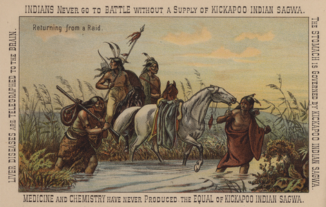 Native American braves returning from a raid (chromolitho)