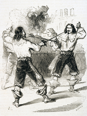 Affair of Honour - Duel with swords to repair personal offense, engraved by Dupre (engraving)