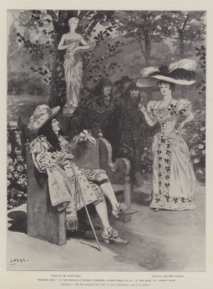 "English Nell" at the Prince of Wales's Theatre, Scene from Act II, in the Mall, St James's Park (litho)
