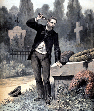 Suicide of Georges Boulanger, in the cemetary of Brussels, 1891 (illustration)
