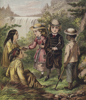 Canadian and American Children (colour litho)