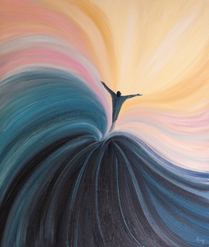 By surrendering to God in prayer, we immerse ourselves in the life and love of the three Divine Persons, 2000 (oil on board)