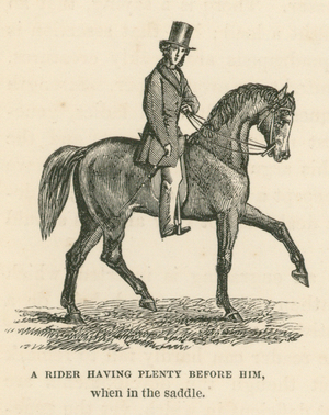 A rider having plenty before him, when in the saddle (engraving)