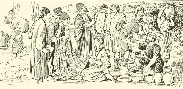 Britons trading barter with the Phoenicians (litho)