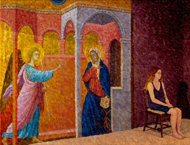 Annunciation with Seated Girl, 2020 (oil on canvas)