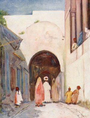 Doorway of the Great Mosque, Tunis (colour litho)
