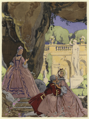 Illustration for memoirs of Casanova (colour litho)