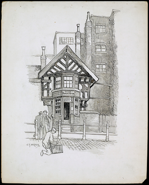 Ye Olde Rover's Return Public House, Shudehill, Manchester (pen & ink on paper)