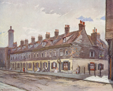 Lost London: Old Houses in Pye Street, Westminster (colour litho)
