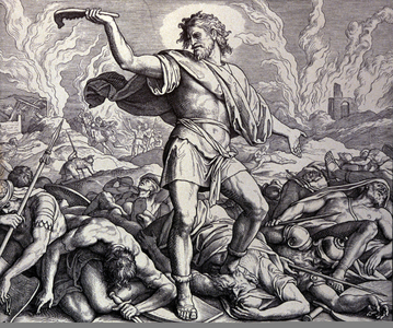 Samson and the thousand Philistines, 1860 (engraving)